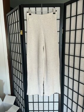 Oat Co Cream Ribbed Wide-Leg Knit Pants